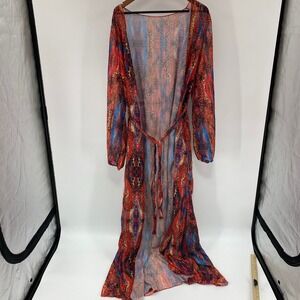 Animal Print Duster Robe Womens Red Blue Snakeskin Leopard Maxi Bohemian